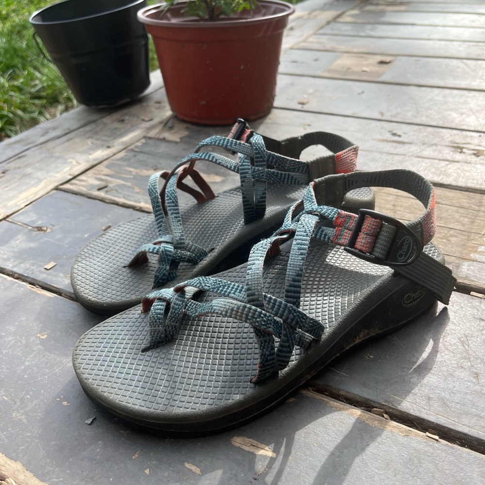 Chaco Women's Sport Sandals in Teal & Gray with Orange Accent